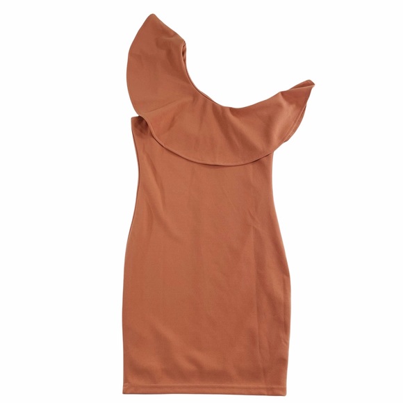 Guess Asymmetrical Dress One Shoulder Bella Satin Rose Peach - Picture 3 of 8